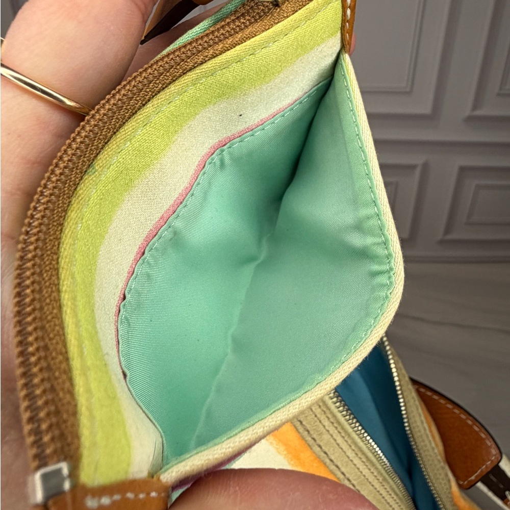 Coach Multicolor Striped Canvas Shoulder Hobo Bag & Matching Card Holder Set - Picture 10 of 13
